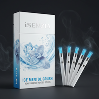 iSenzia Ice Menthol Crush non-tobacco heated sticks packaging with sticks on a dark background
